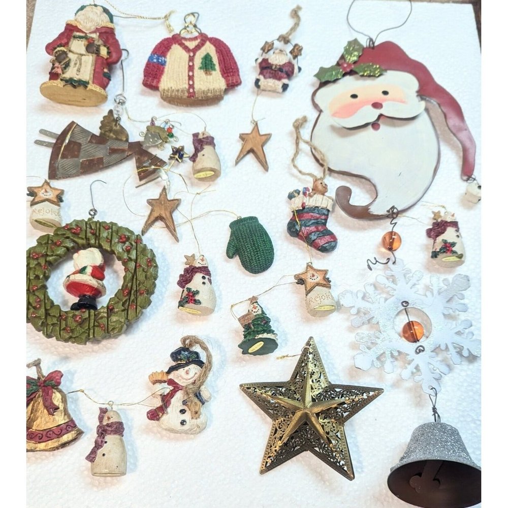Nice Lot Of 20 Primitive Rustic Country Christmas Ornaments Santa Angel & More! - Picture 2 of 7